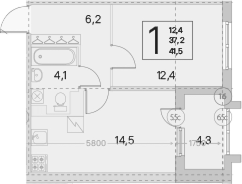 1-комнатная квартира 37.2 м², 3/5 эт., ЖК «ЮгТаун. Олимпийские кварталы»